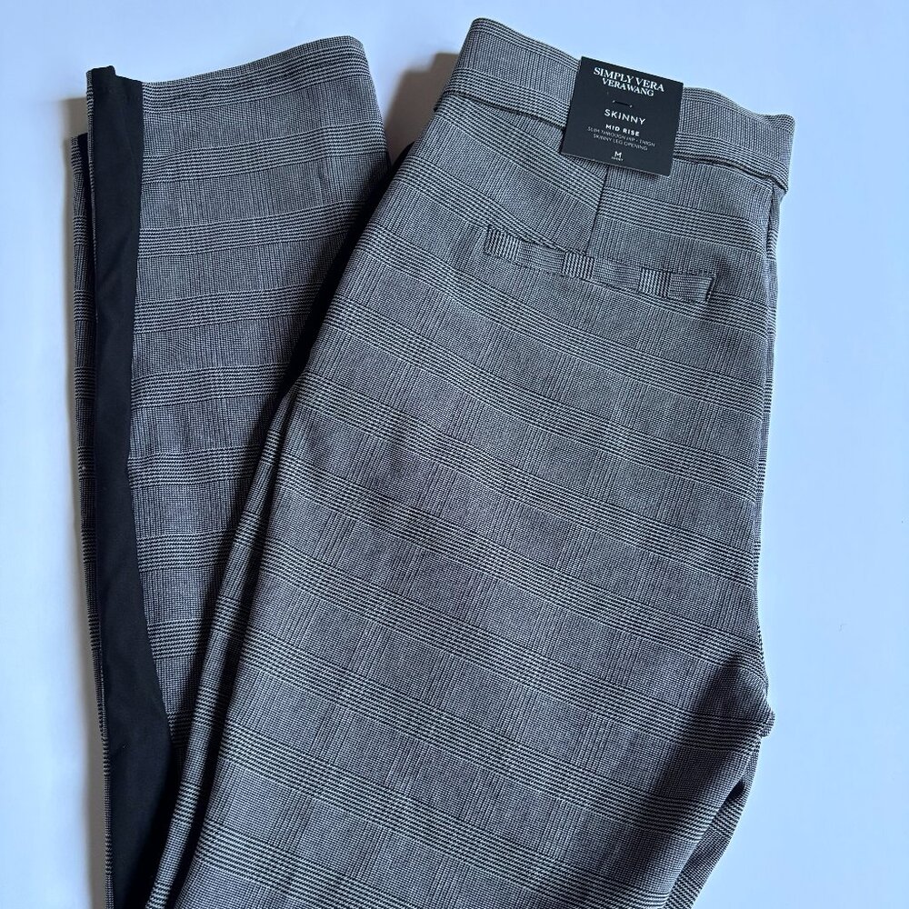 Simply Vera Vera Wang Plaid Skinny Pants Women’s M Short Mid Rise Black Side Pan